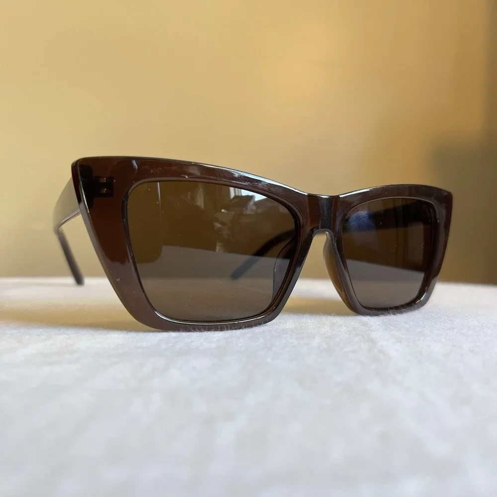 90s Y2K Fashion Sunglasses Square Cat-Eye Brown Frame Brown Lenses - Used
